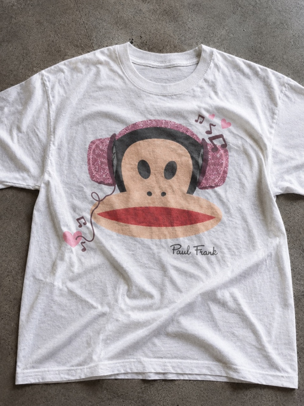Gildan White Paul Frank Pink Headphones Graphic Tee